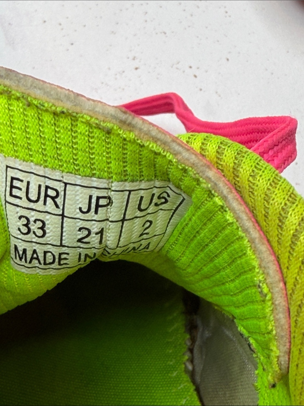 Bright Pink Athletic Cleats Shoes with Neon Yellow Back & Interior Kids size 2 - Picture 12 of 12